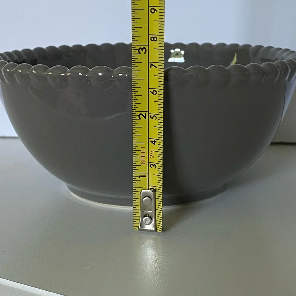 Pier 1 Stoneware Gray Bowl Hand Painted 6” Beaded Edge Retired Replacements EUC